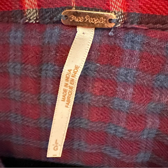 Free People Red, White, and Purple Plaid Button Down Shirt - Picture 3 of 10